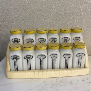 Vintage spice jar with rack milk glass